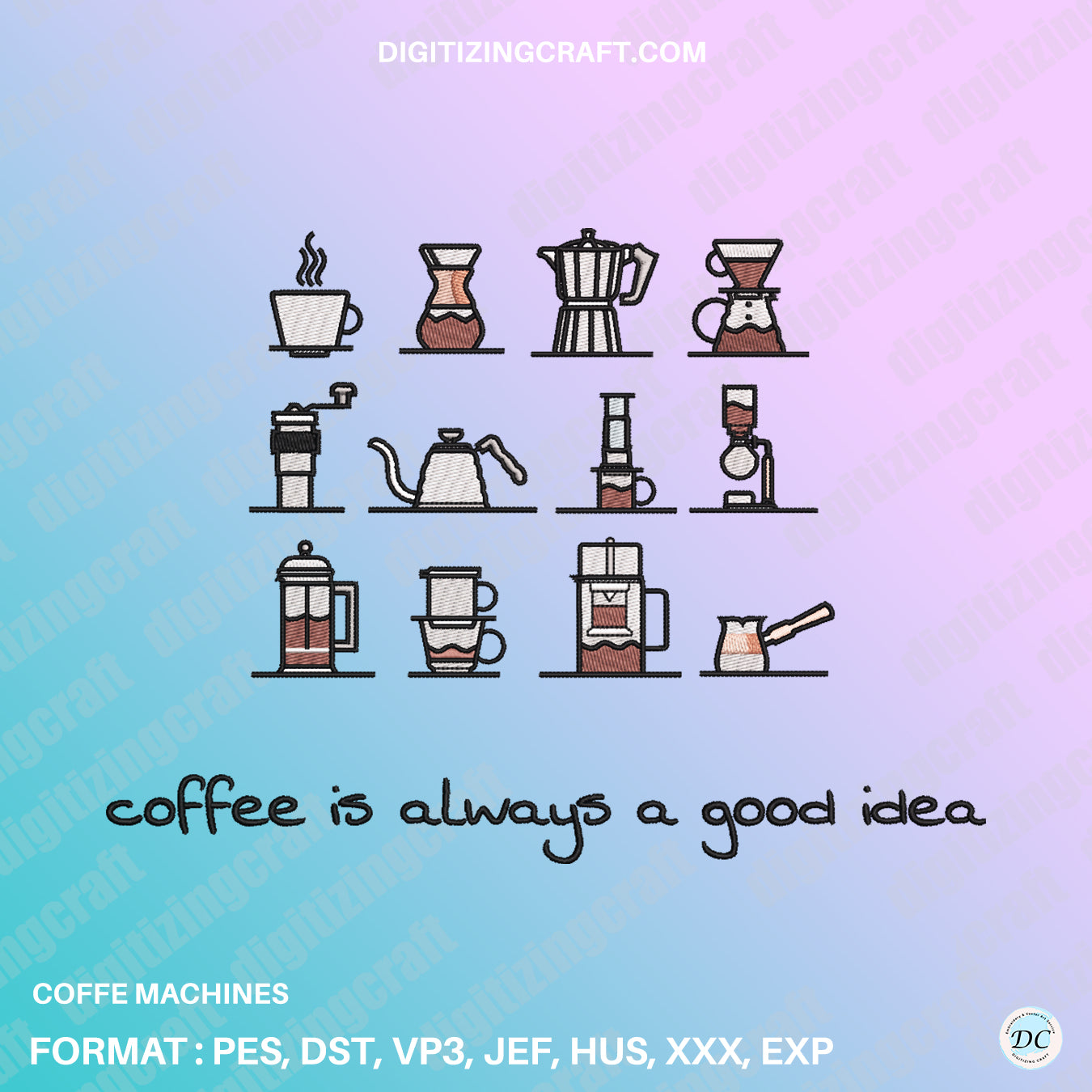 Coffee machine embroidery design file
