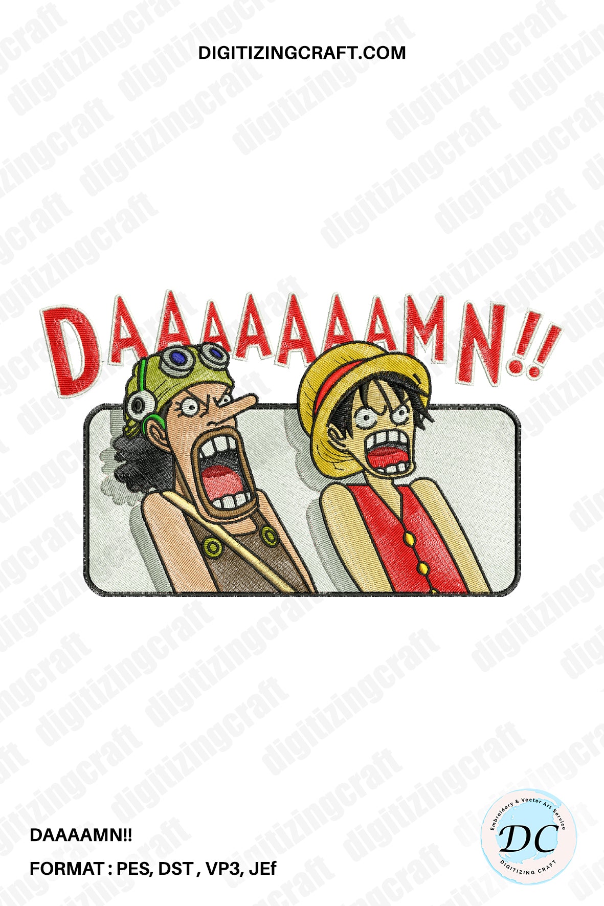 Damn One piece Embroidery Design file