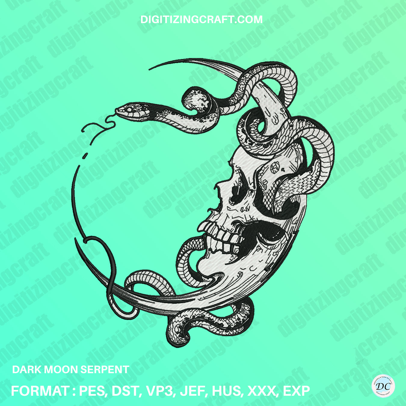 Dark Moon Serpent Embroidery Design file