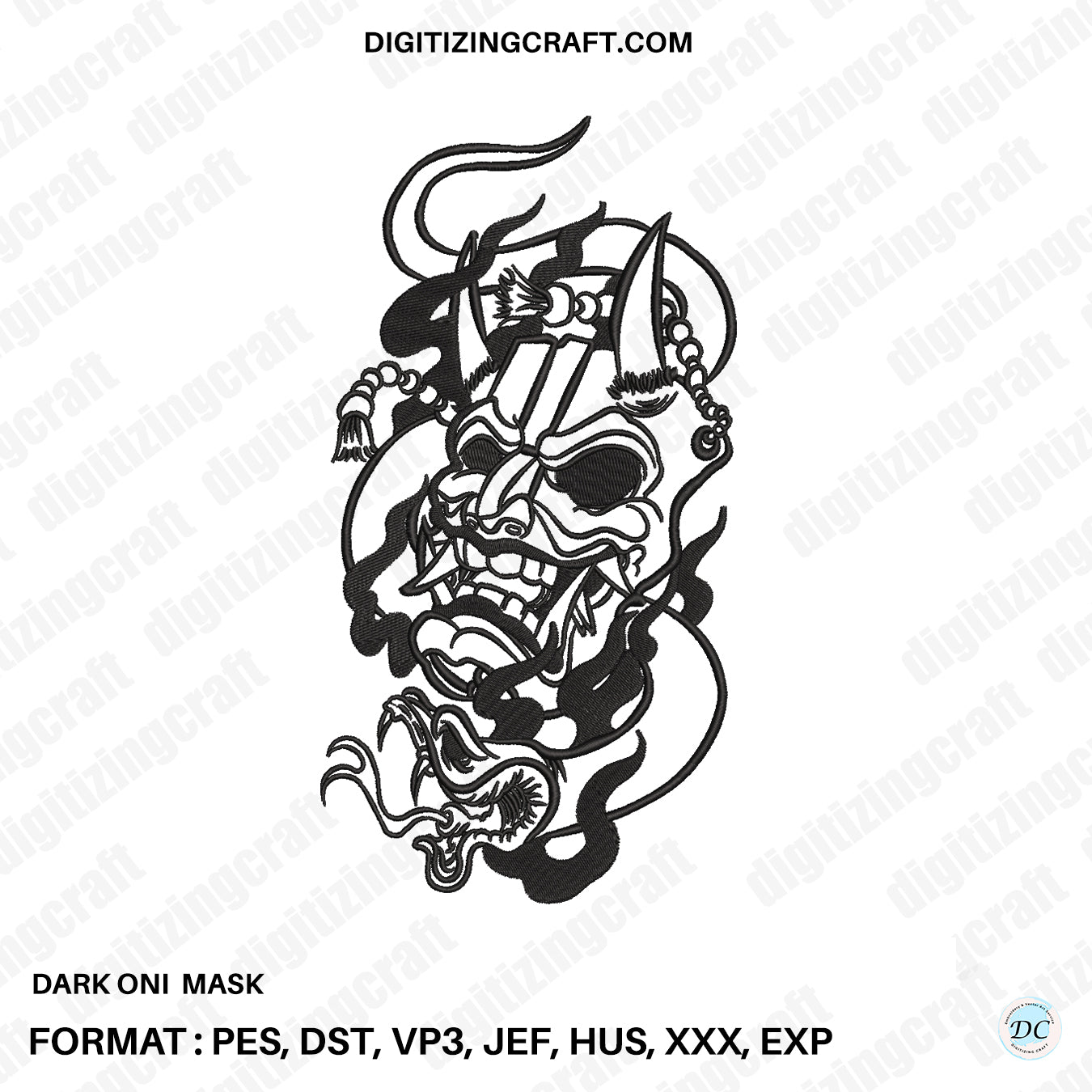 Dark Oni Mask Embroidery Design file