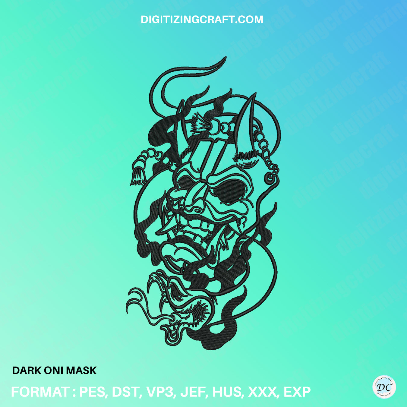 Dark Oni Mask Embroidery Design file