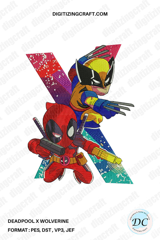 Deadpool Wolverine embroidery design file
