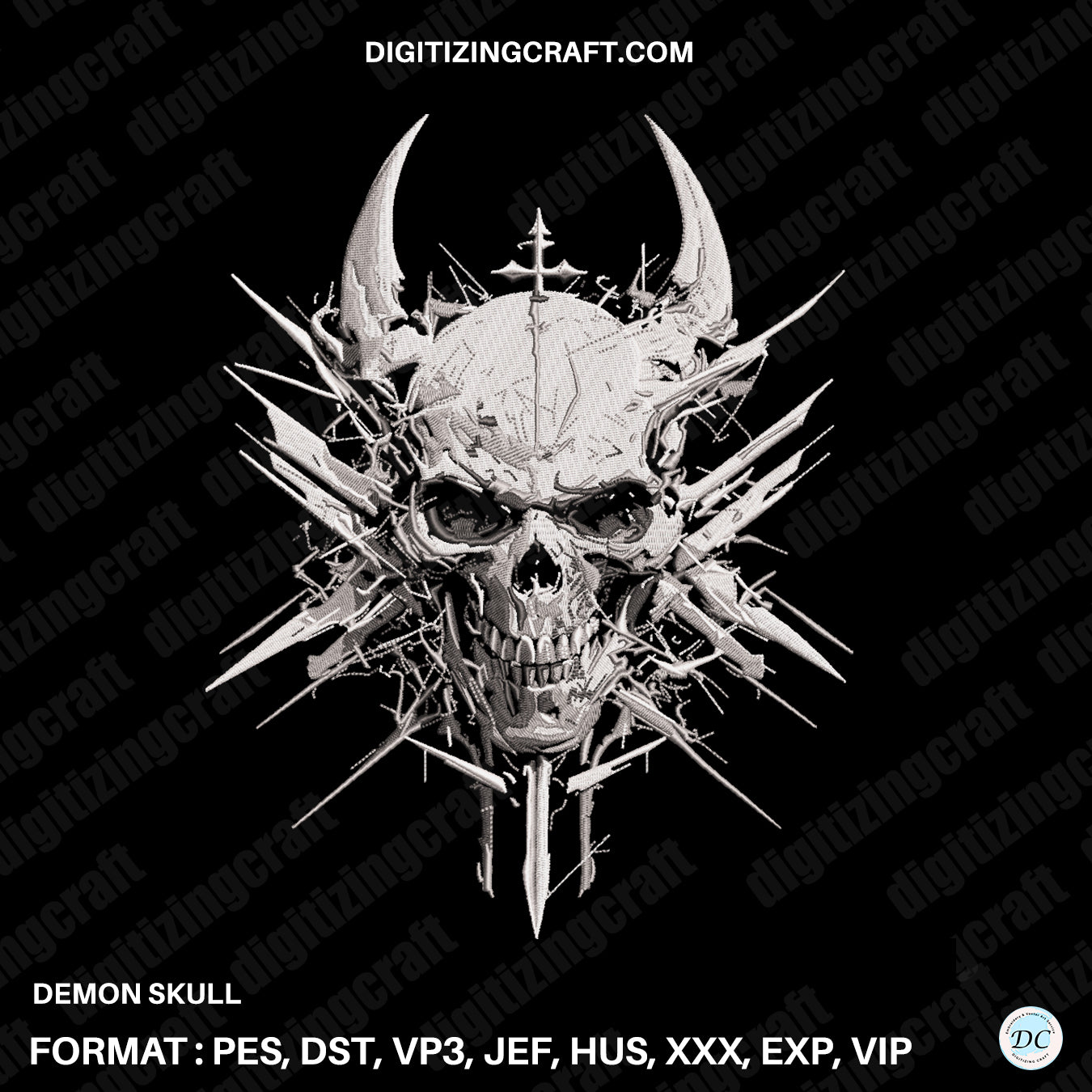 Demon Skull embroidery design file,Demon Head