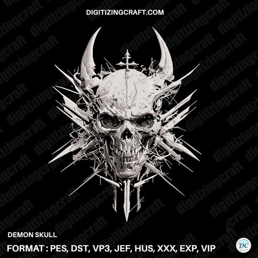 Demon Skull embroidery design file,Demon Head
