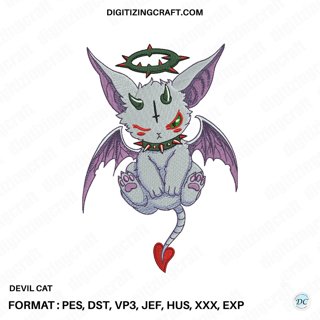 Devils cat embroidery design file