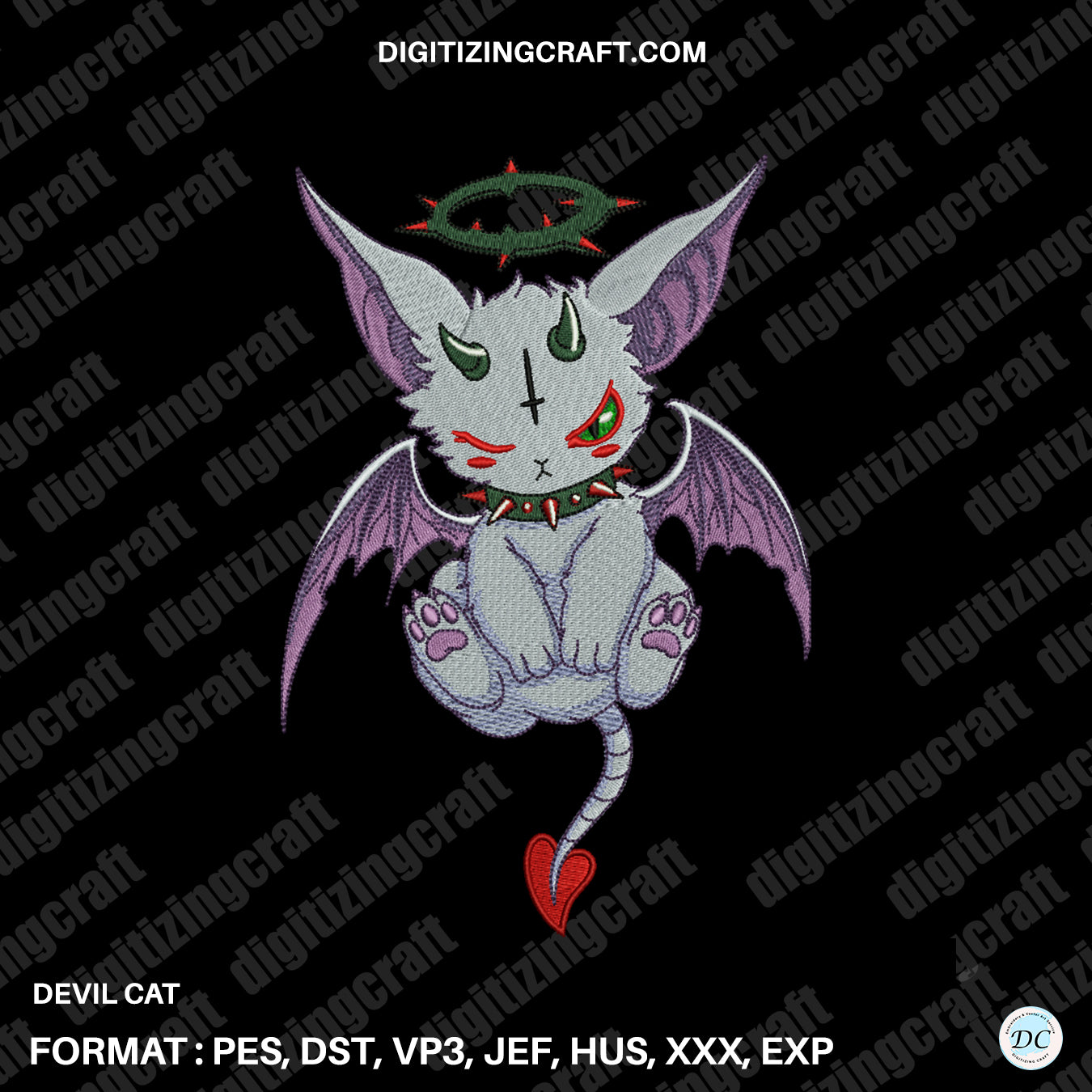Devils cat embroidery design file