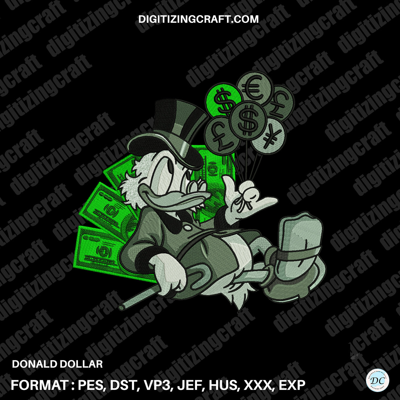 Donald Dollar Embroidery Design File