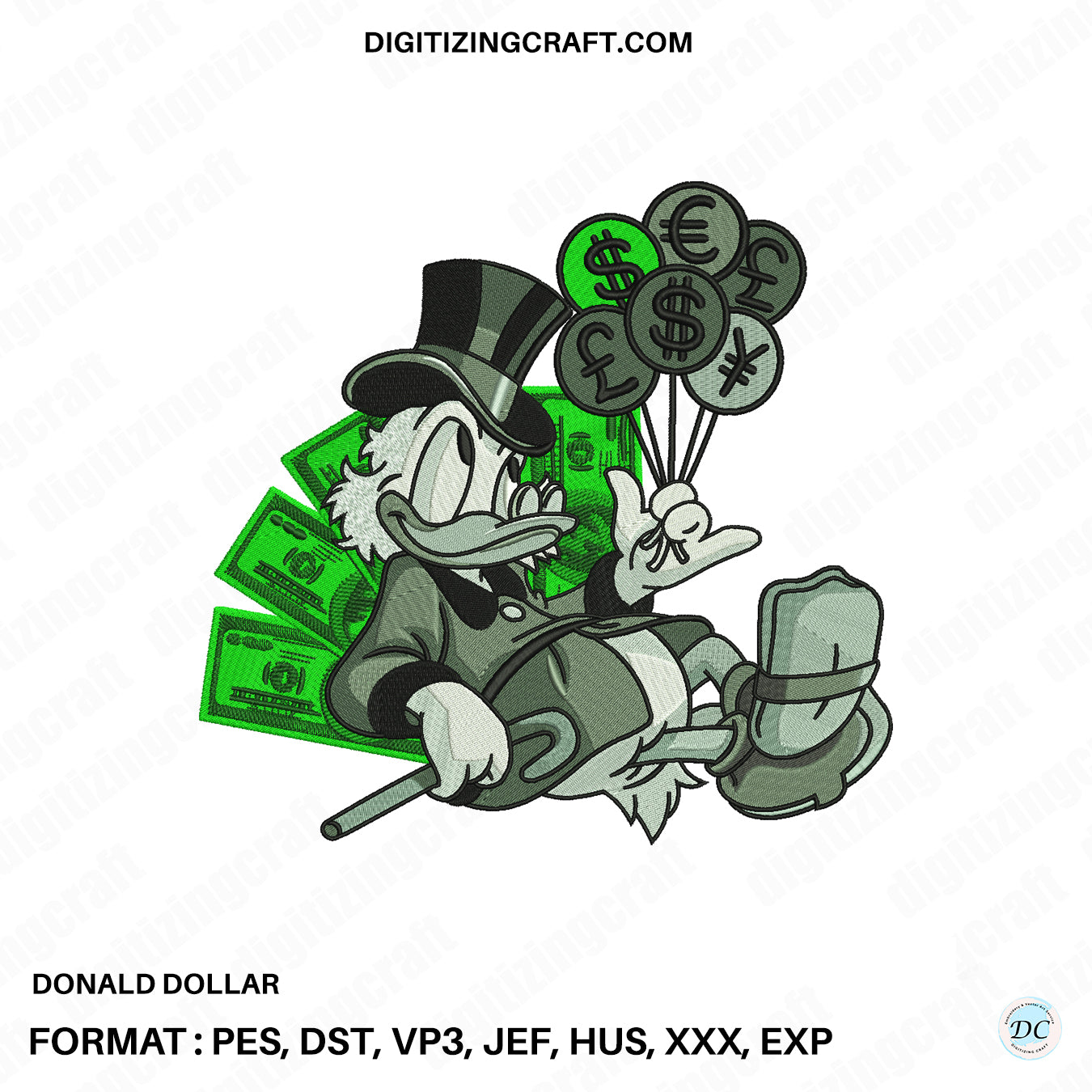 Donald Dollar Embroidery Design File