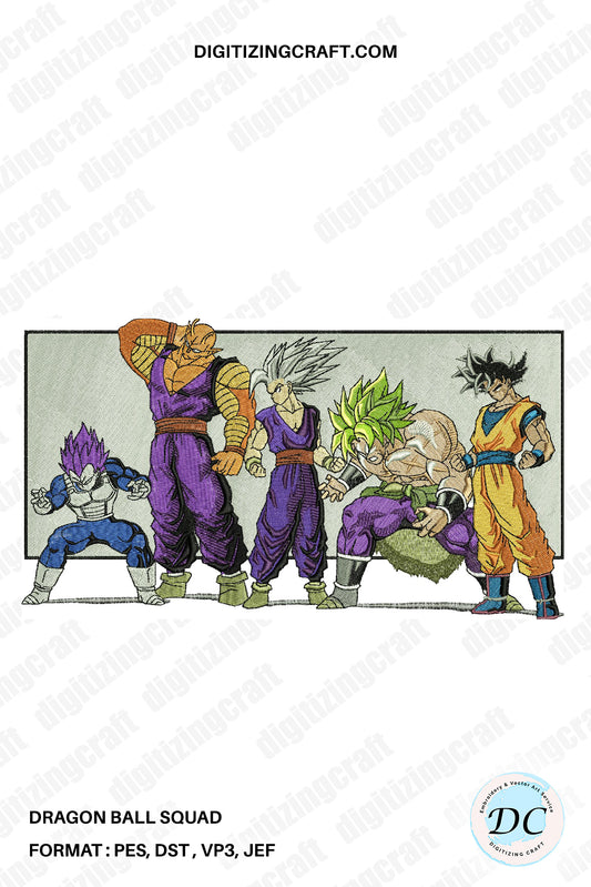 Dragon ball Squad Embroidery Design file