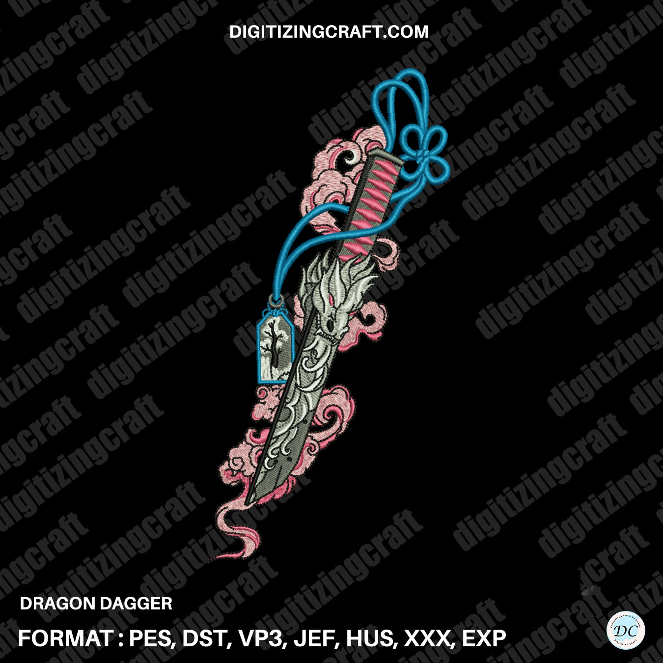 Dragon dagger embroidery design file