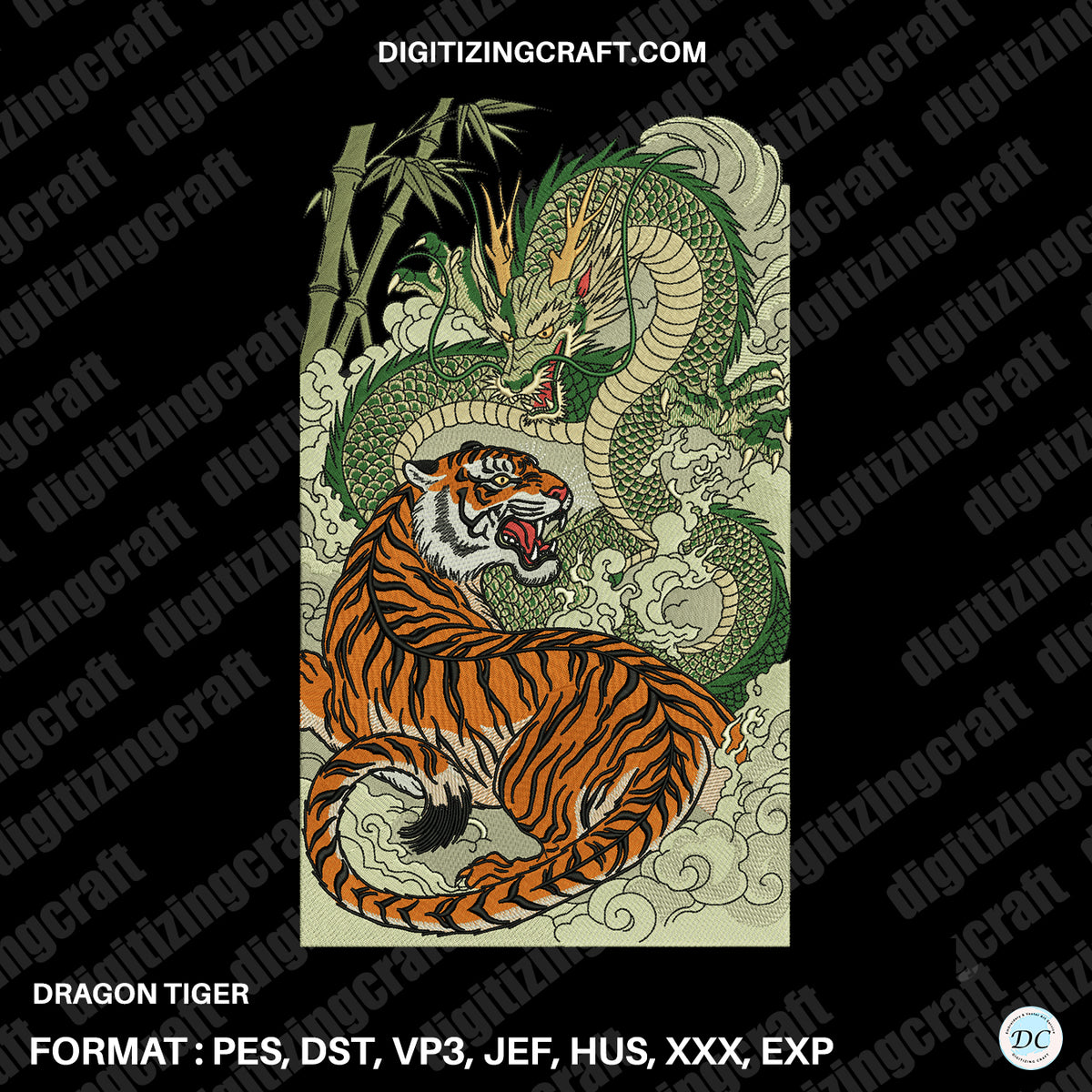 Dragon Tiger embroidery design file