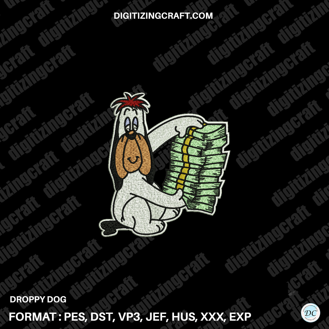 Droopy dog embroidery design file
