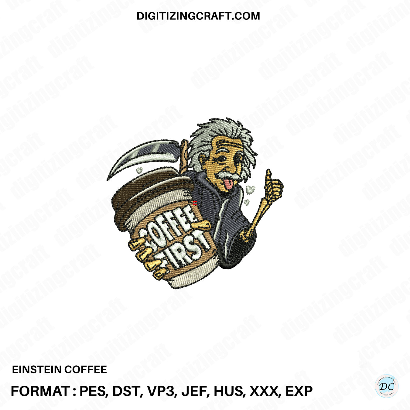 Einstein Coffee Embroidery Design File