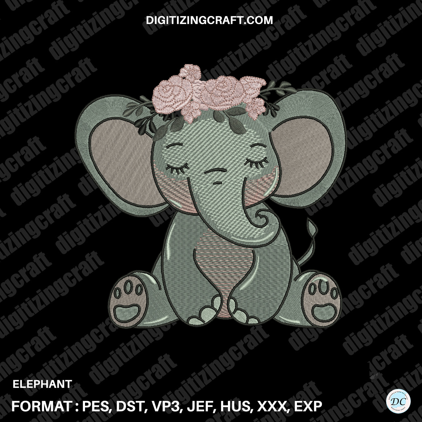 Elephant embroidery design file