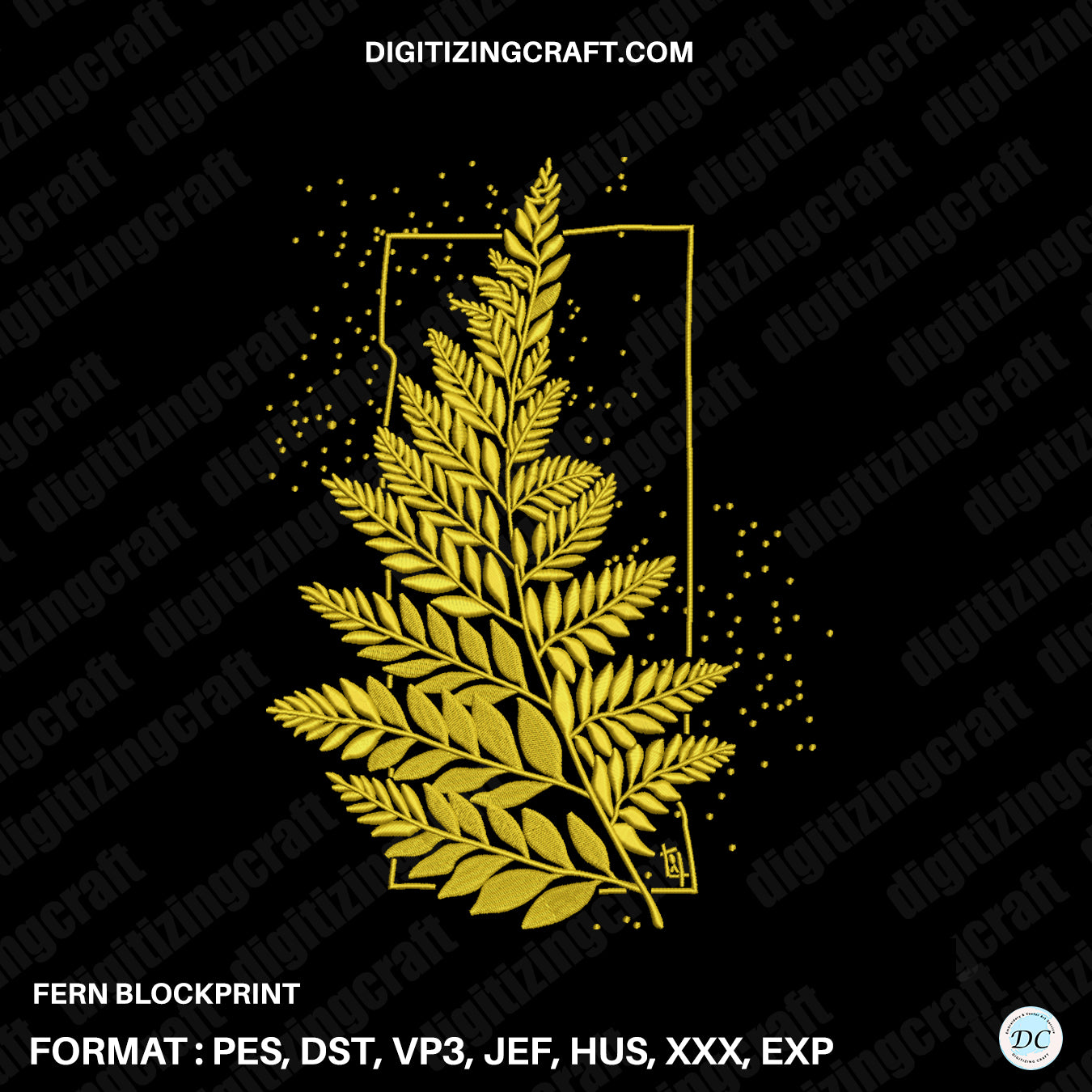 Fern blockprint embroidery design file