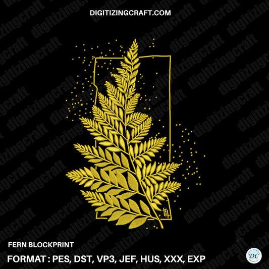 Fern blockprint embroidery design file