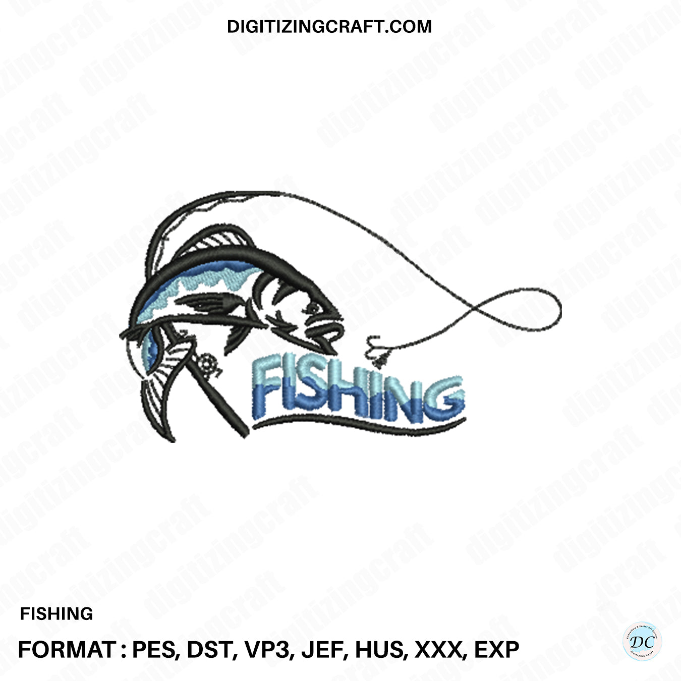 Fishing embroidery design file