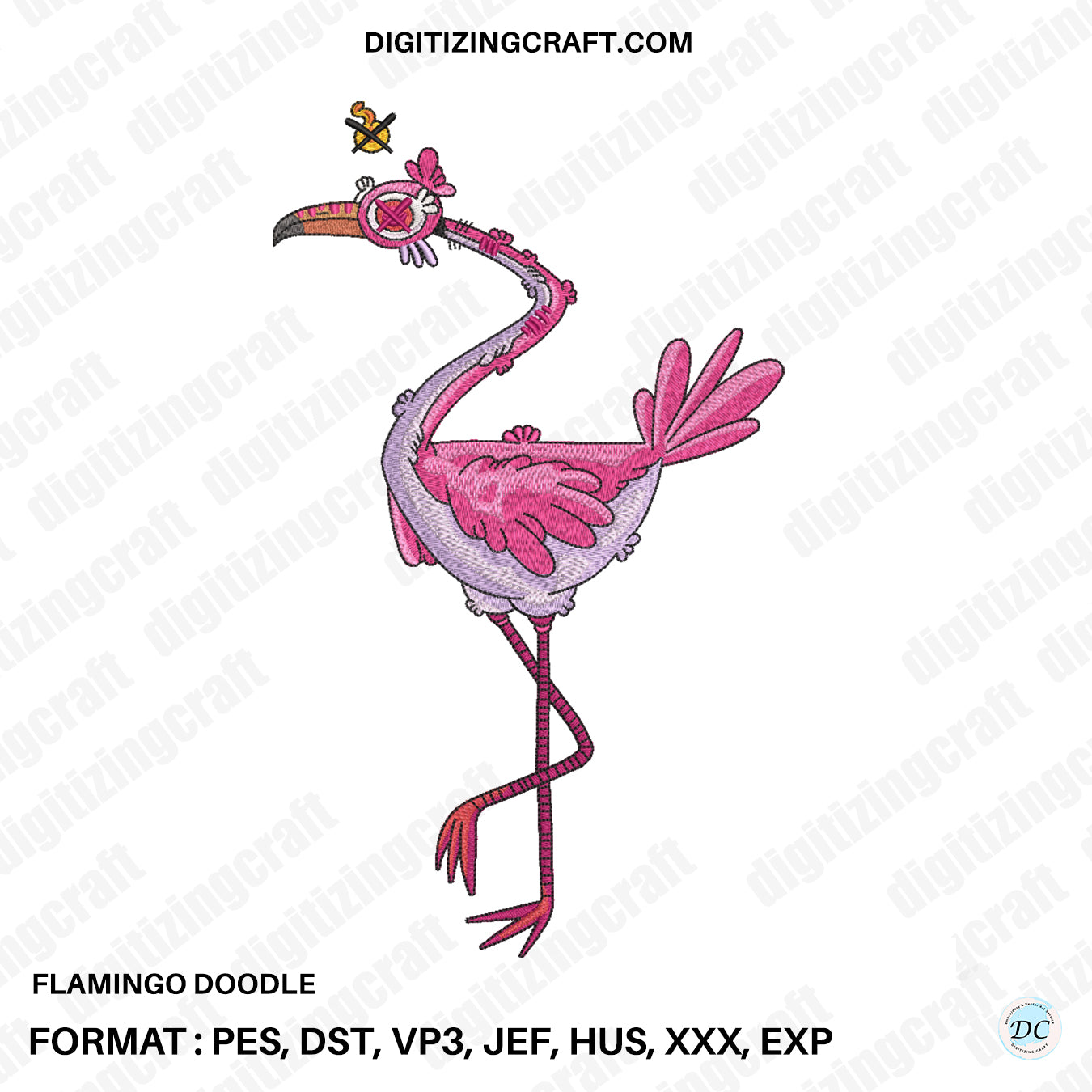 Flamingo Doodle embroidery design file