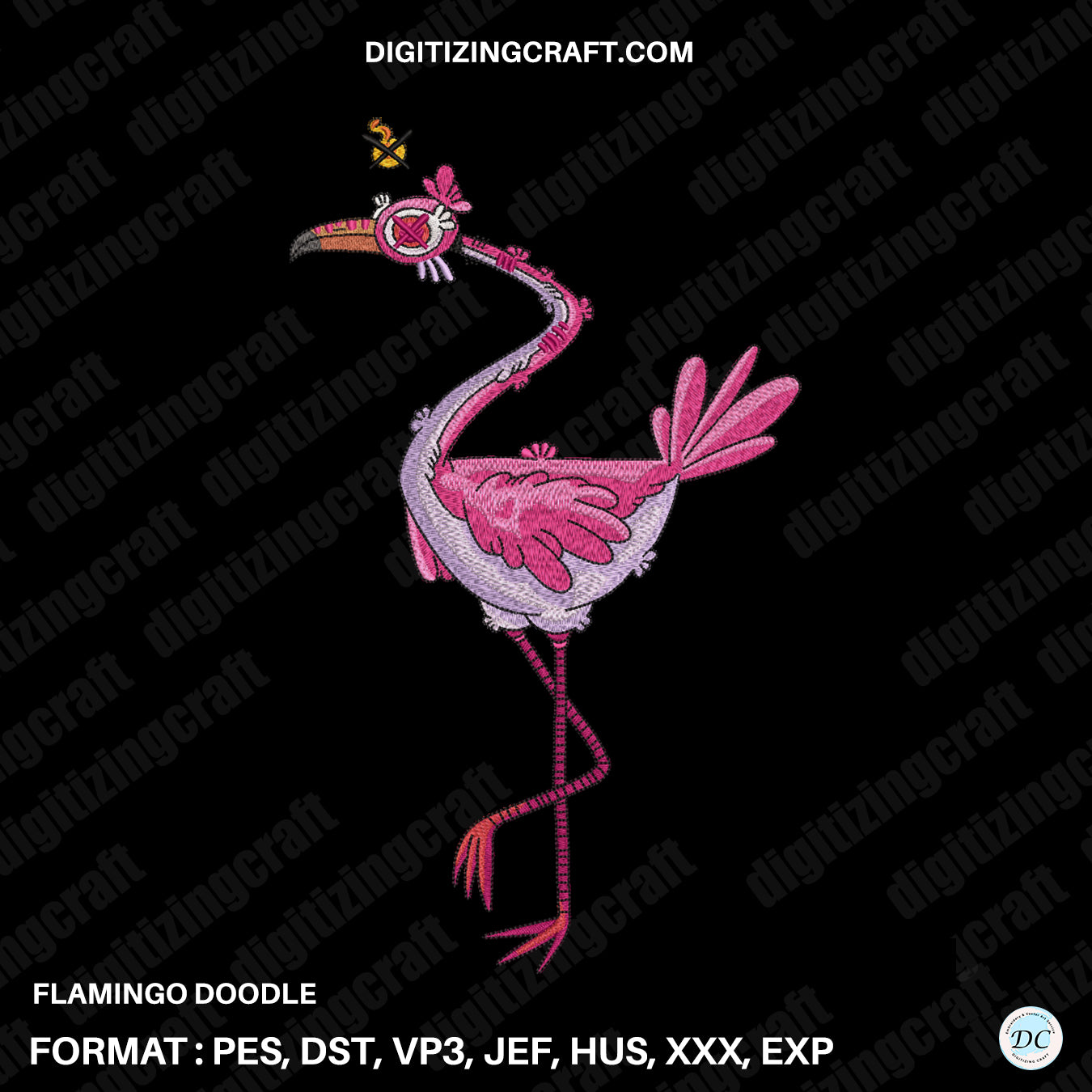 Flamingo Doodle embroidery design file