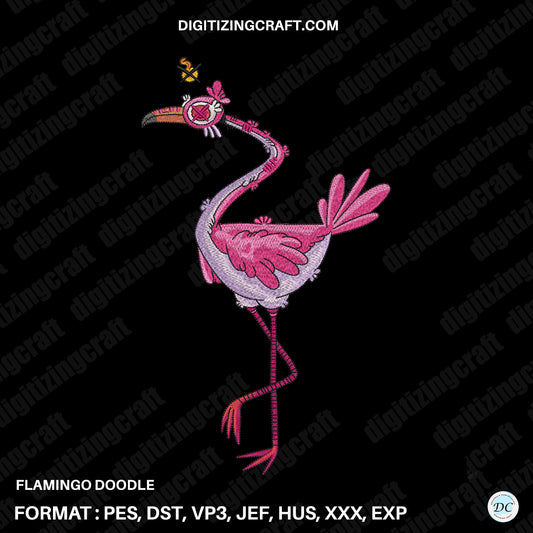 Flamingo Doodle embroidery design file