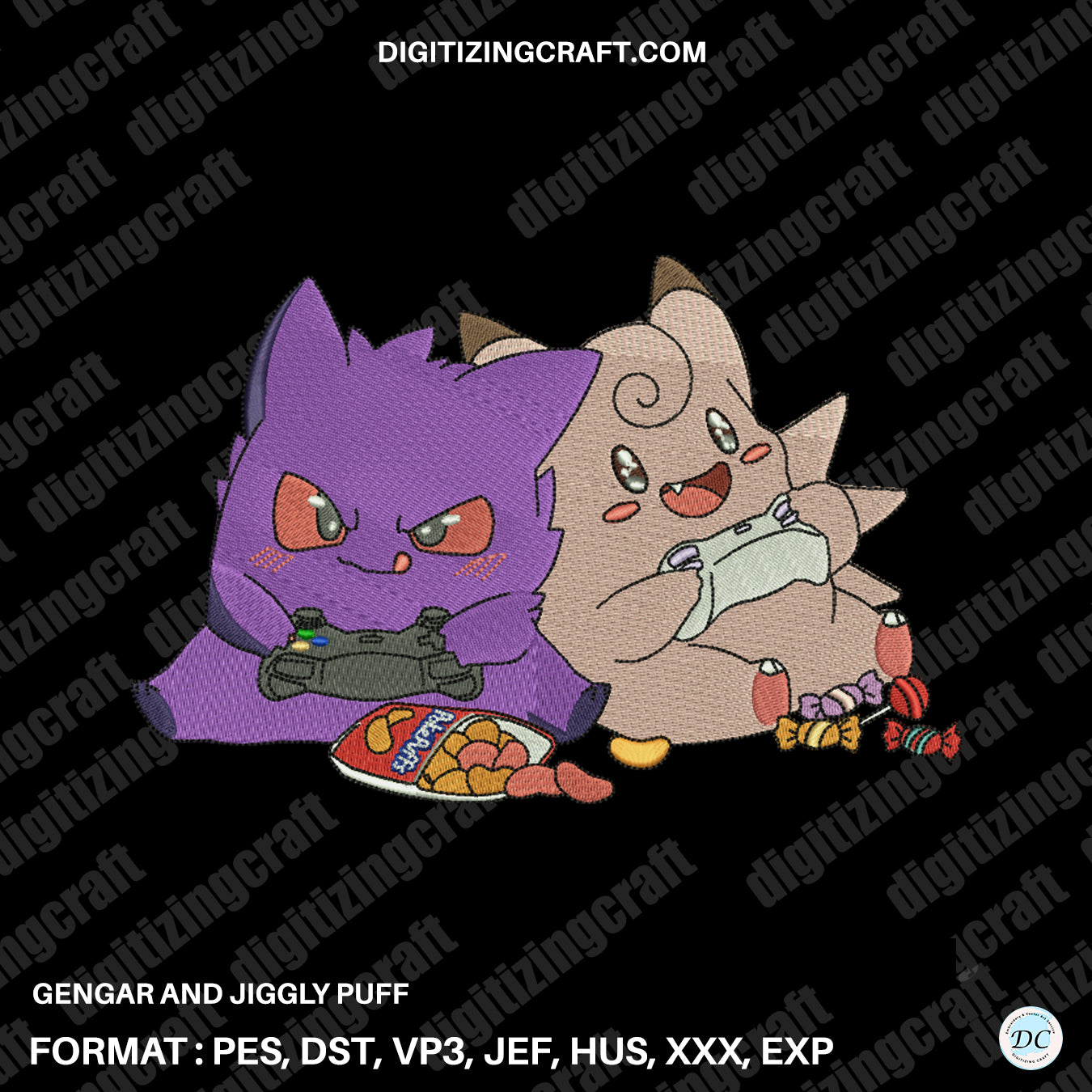 Gengar and Jiggly Puff Embroidery design file