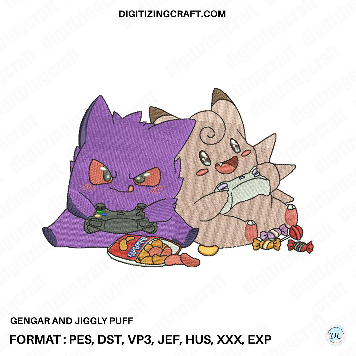 Gengar and Jiggly Puff Embroidery design file
