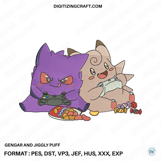 Gengar and Jiggly Puff Embroidery design file