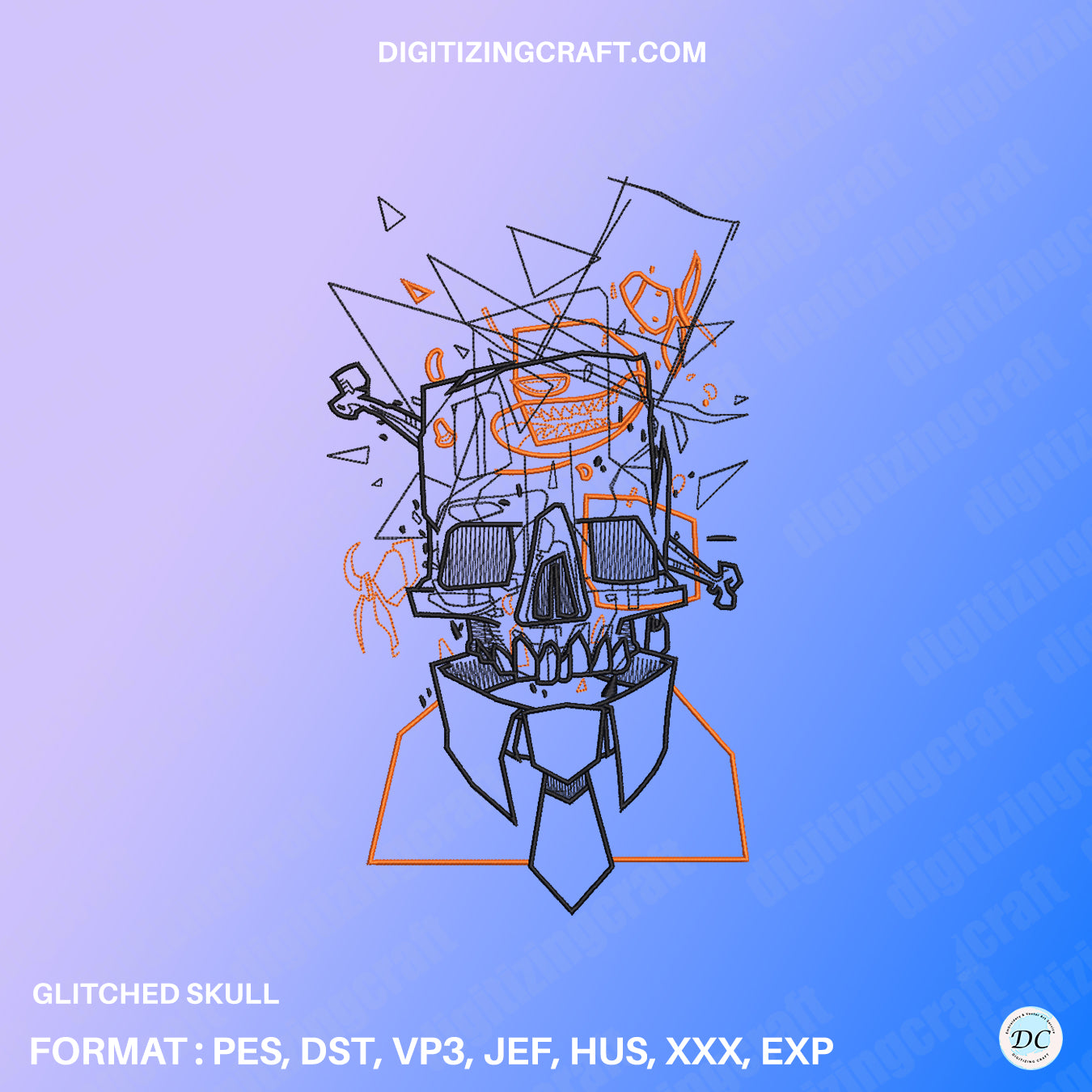 Glitched Skull Embroidery Design File