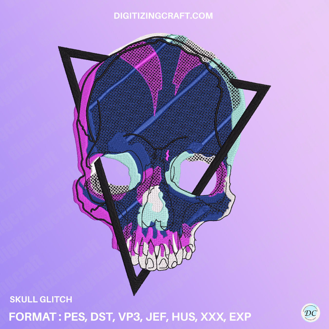 Skull Glitch Embroidery Design file