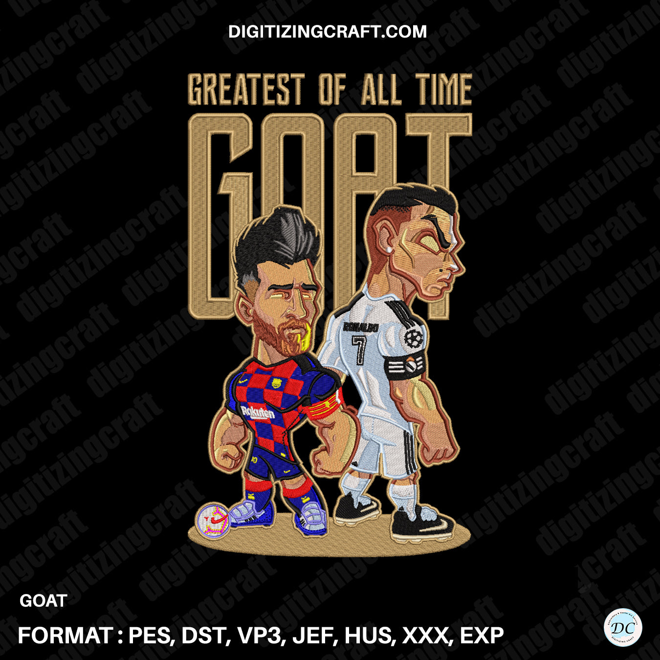 Goat Ronaldo Messi Embroidery Design file