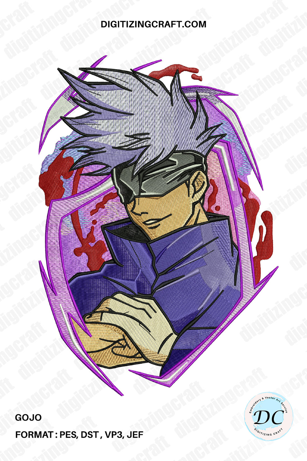 Gojo Jujutsu Kaisen Embroidery Design – Digitizing Craft