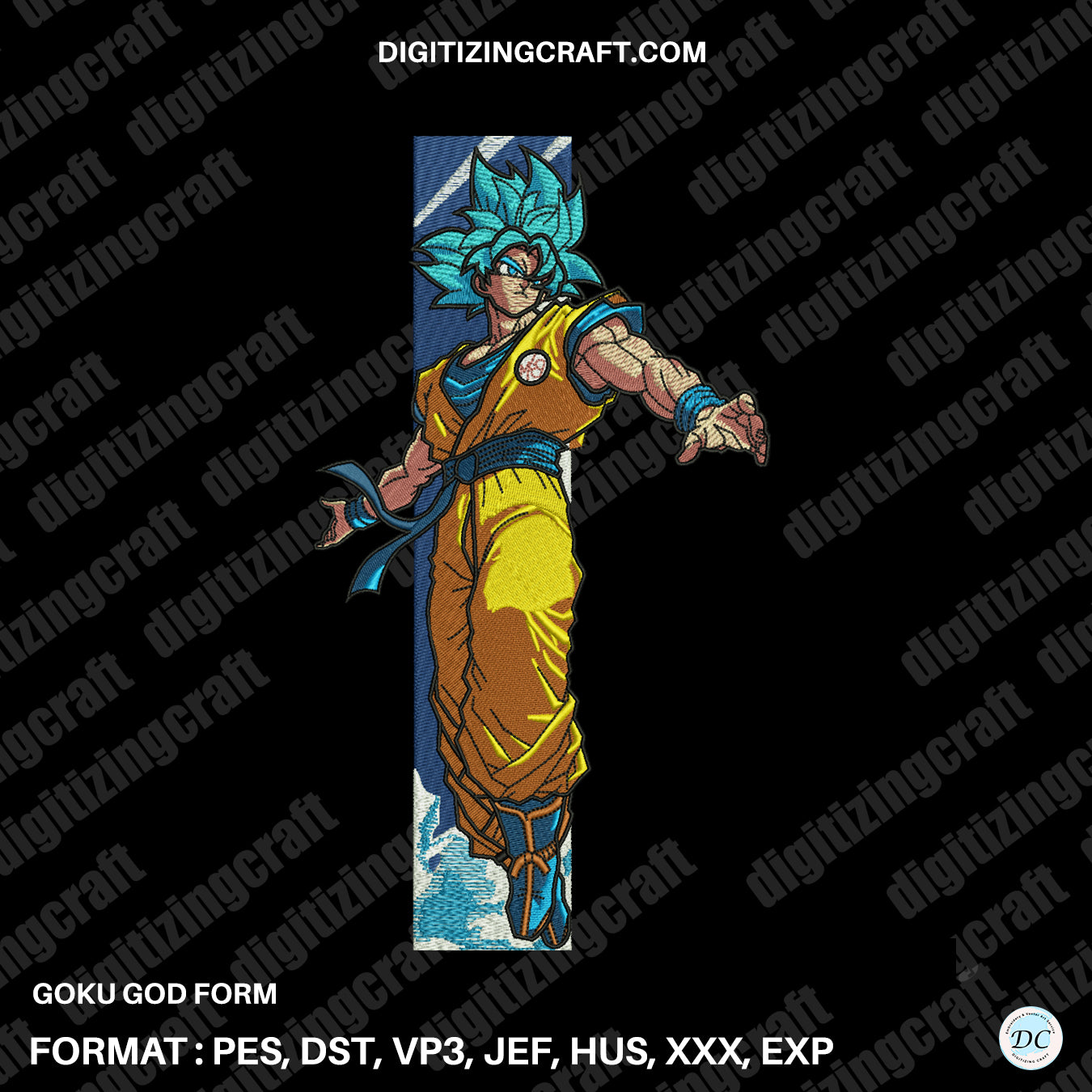 Goku God embroidery design file