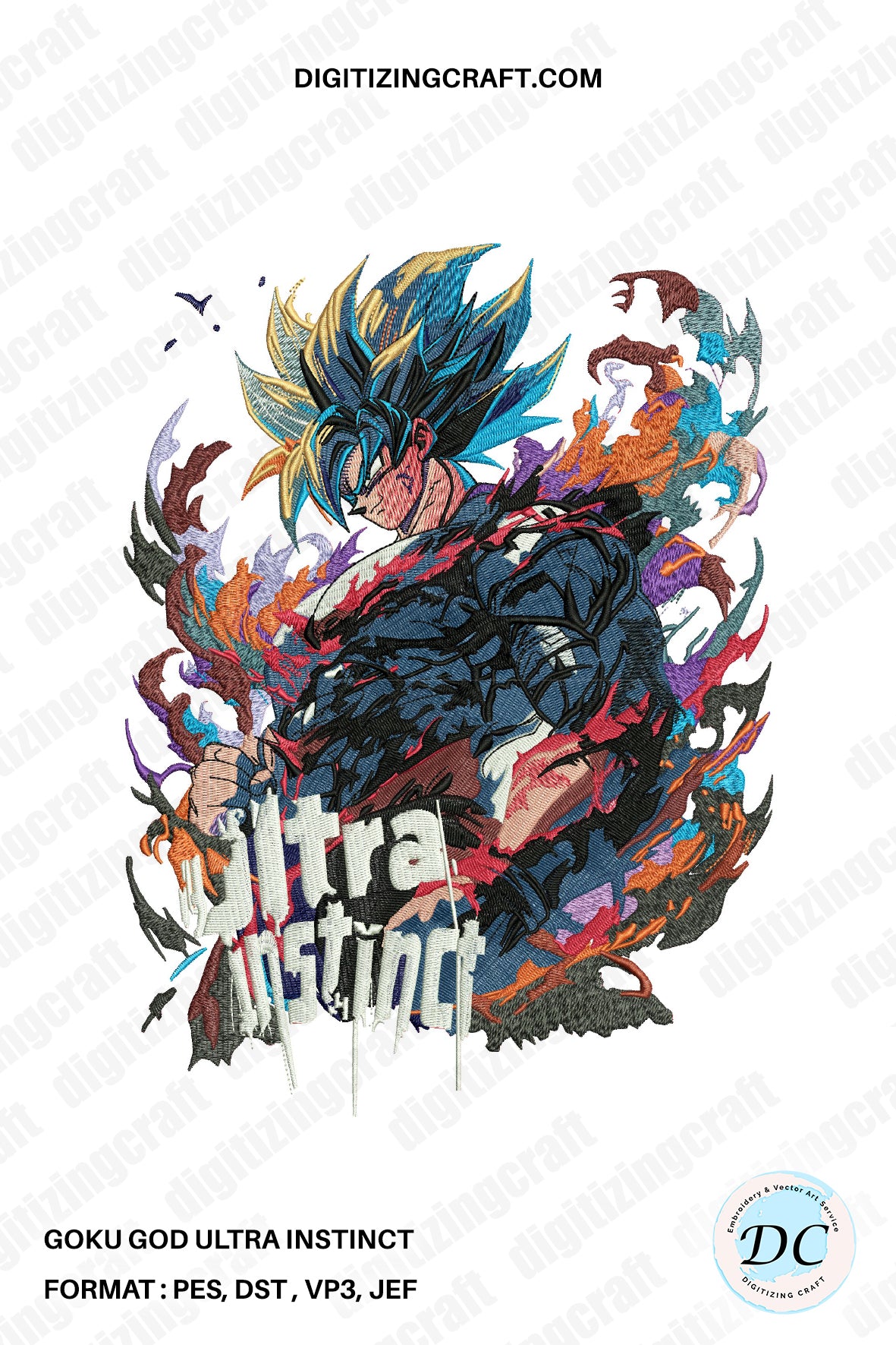 Goku Street ultra instinct God Embroidery Design