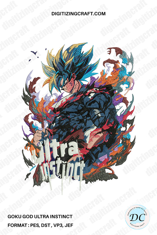 Goku Street ultra instinct God Embroidery Design