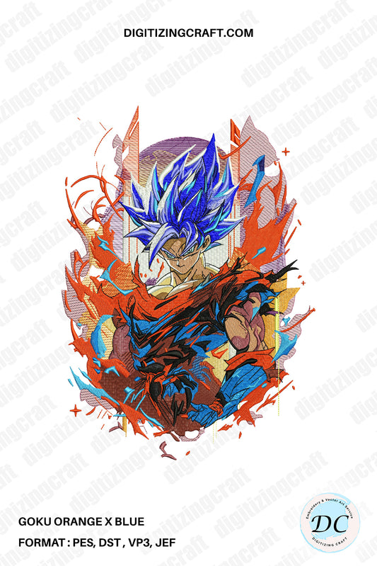 Goku orange x blue embroidery design file