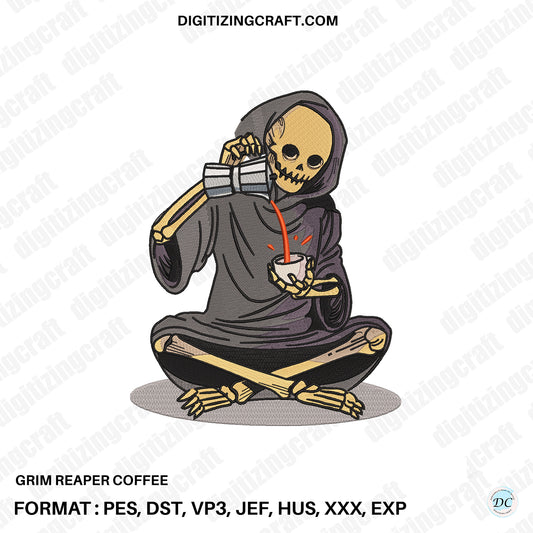 Grim Reaper Coffee Embroidery Design File