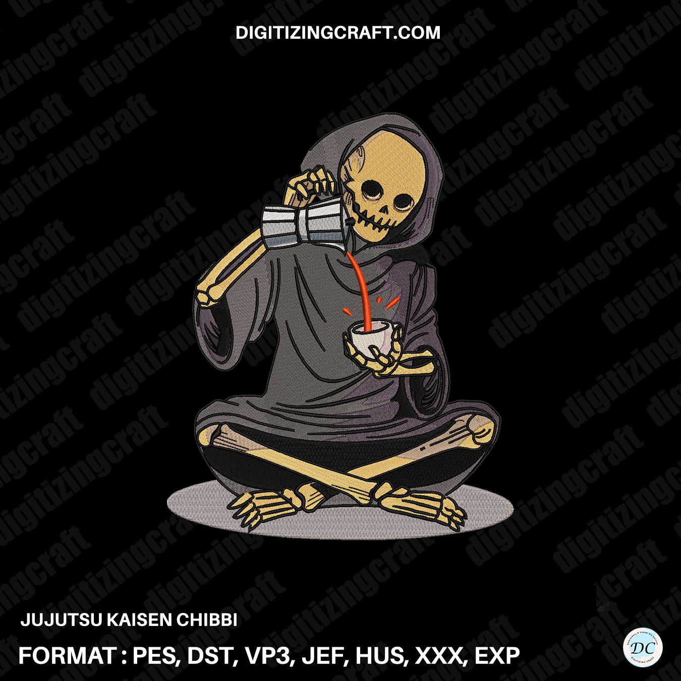 Grim Reaper Coffee Embroidery Design File