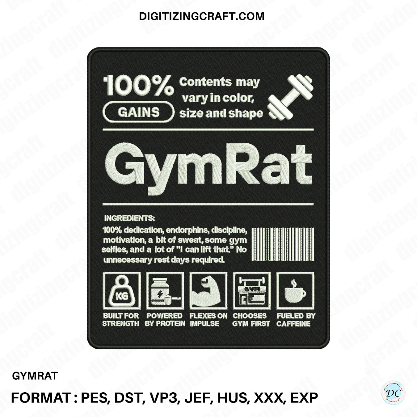 Gym Rat Embroidery Design File