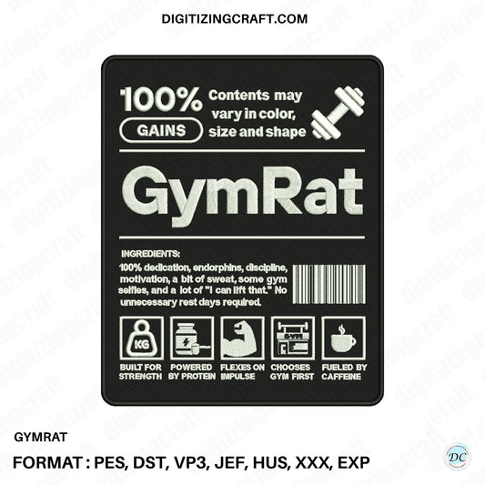 Gym Rat Embroidery Design File