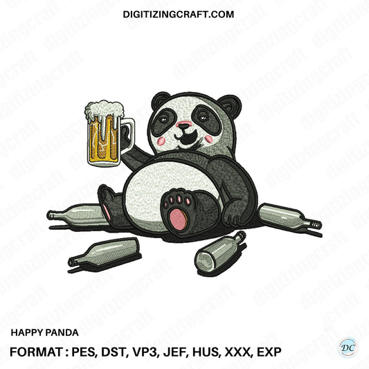 Happy Drunk Panda Embroidery design file