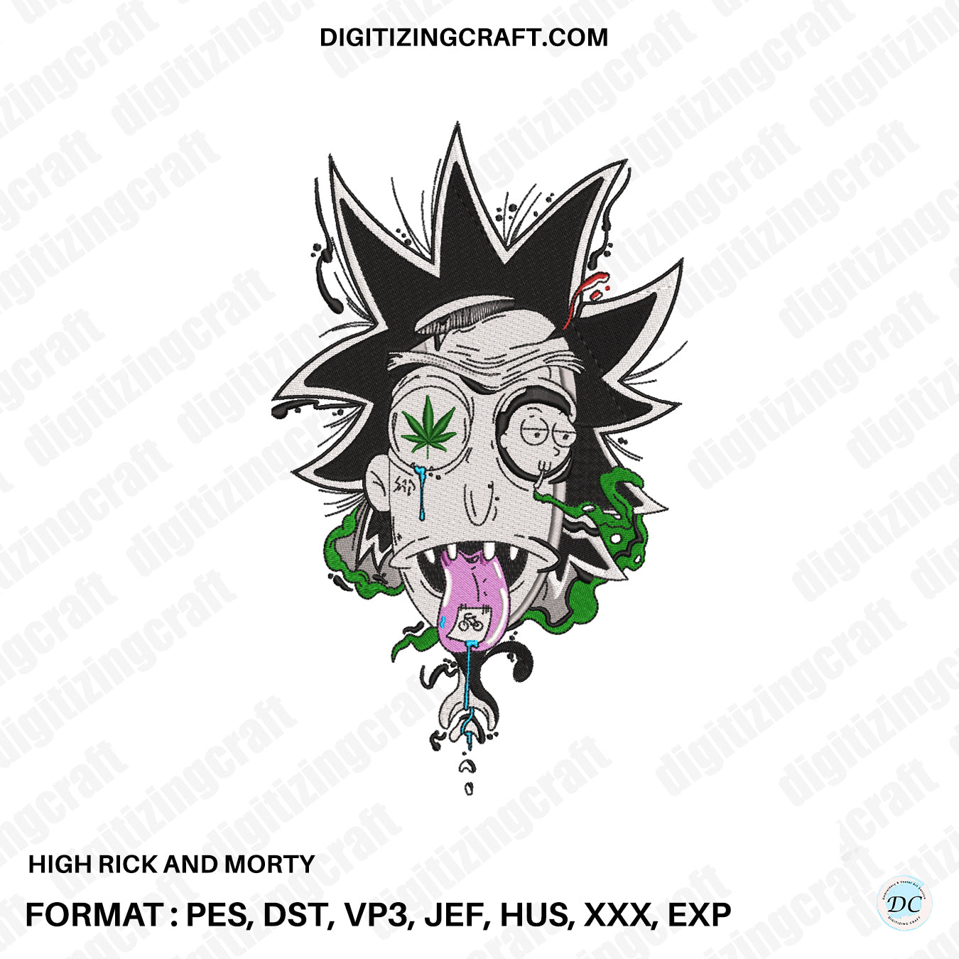 High Rick and Morty Embroidery design