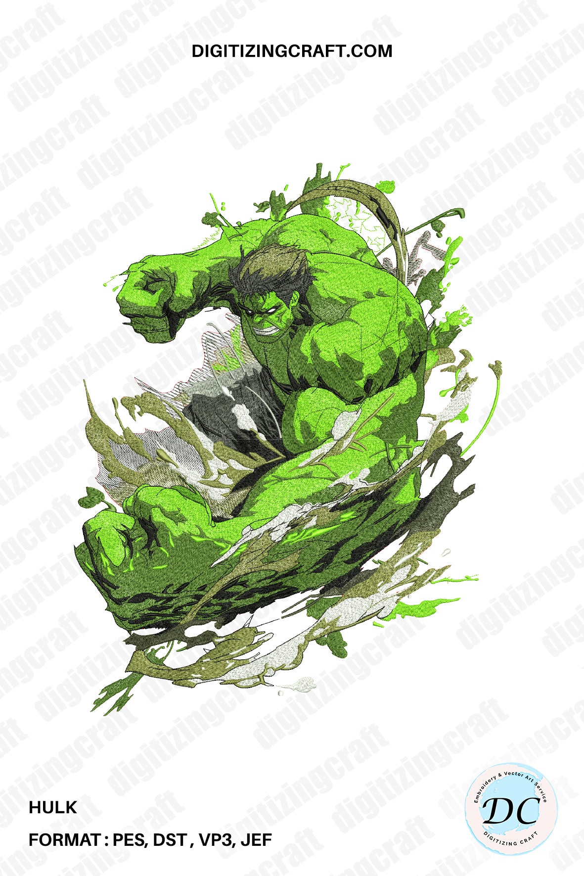 Simple Hulk Design Hulk embroidery design file – Digitizing Craft