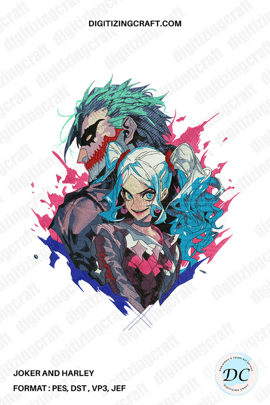 Joker and harley Quinn Embroidery Design File