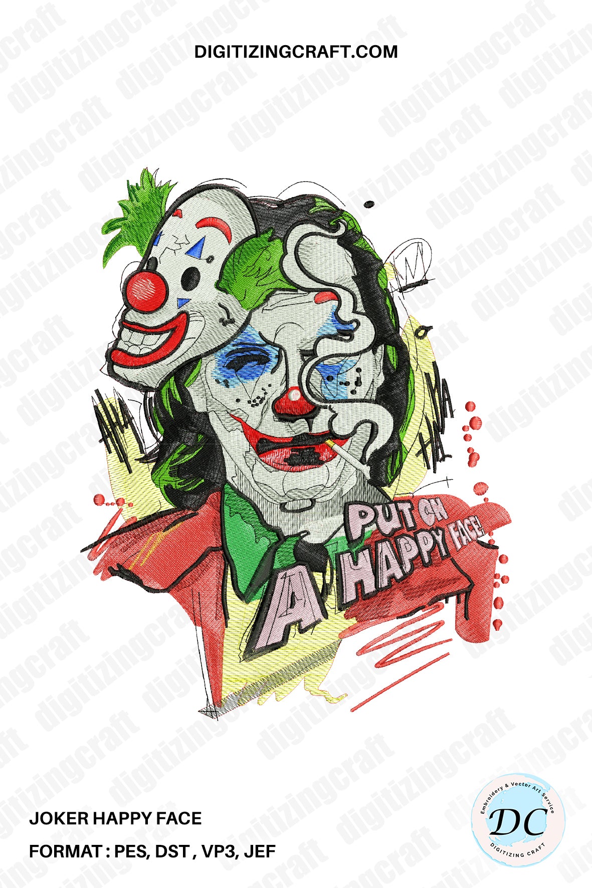Joker Happy Face embroidery design