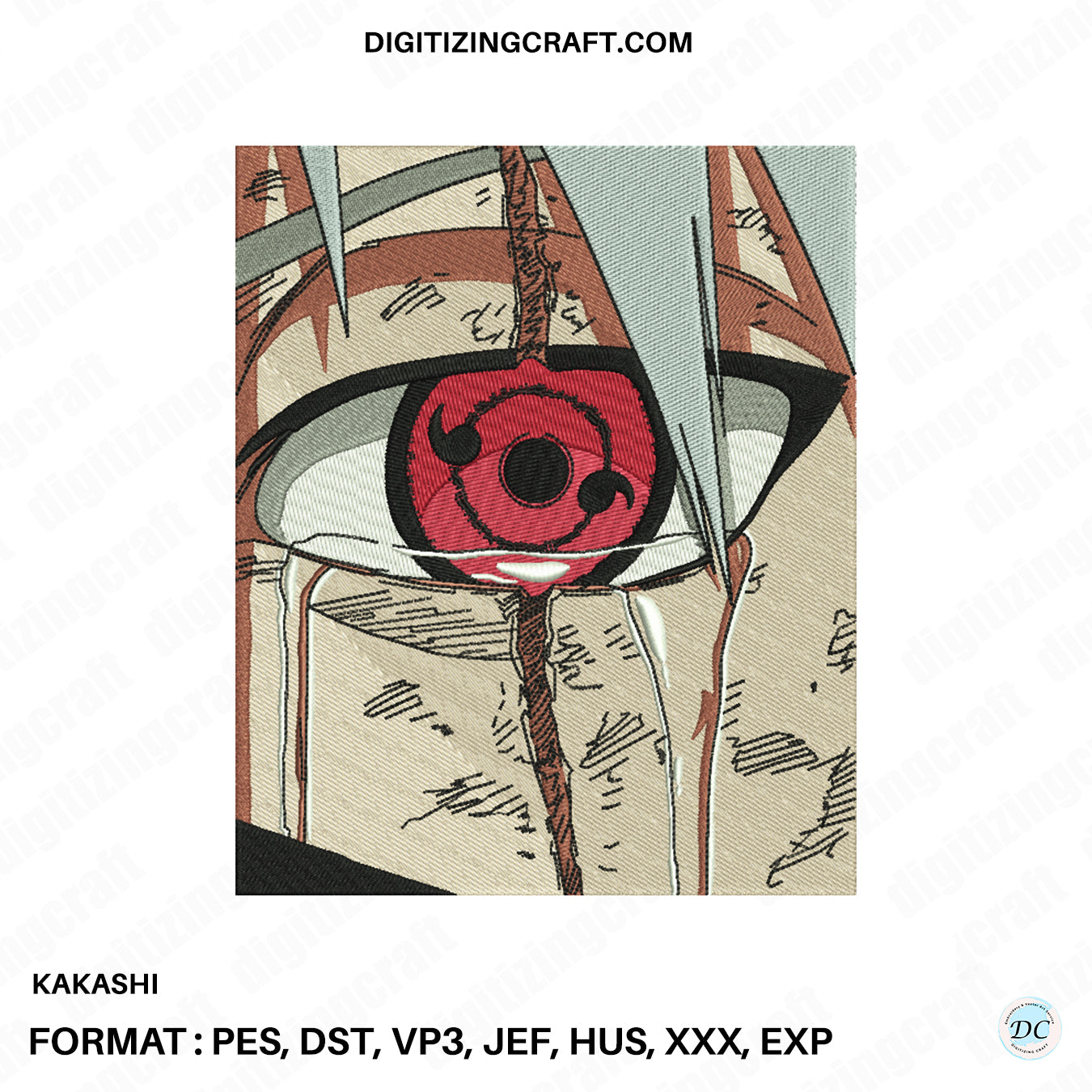 Kakashi anime embroidery design file
