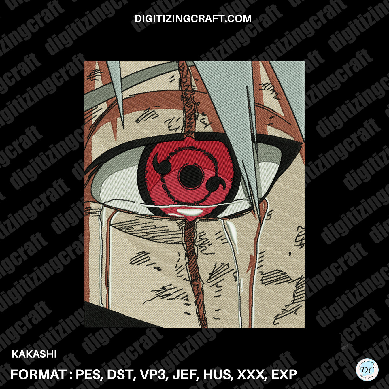 Kakashi anime embroidery design file