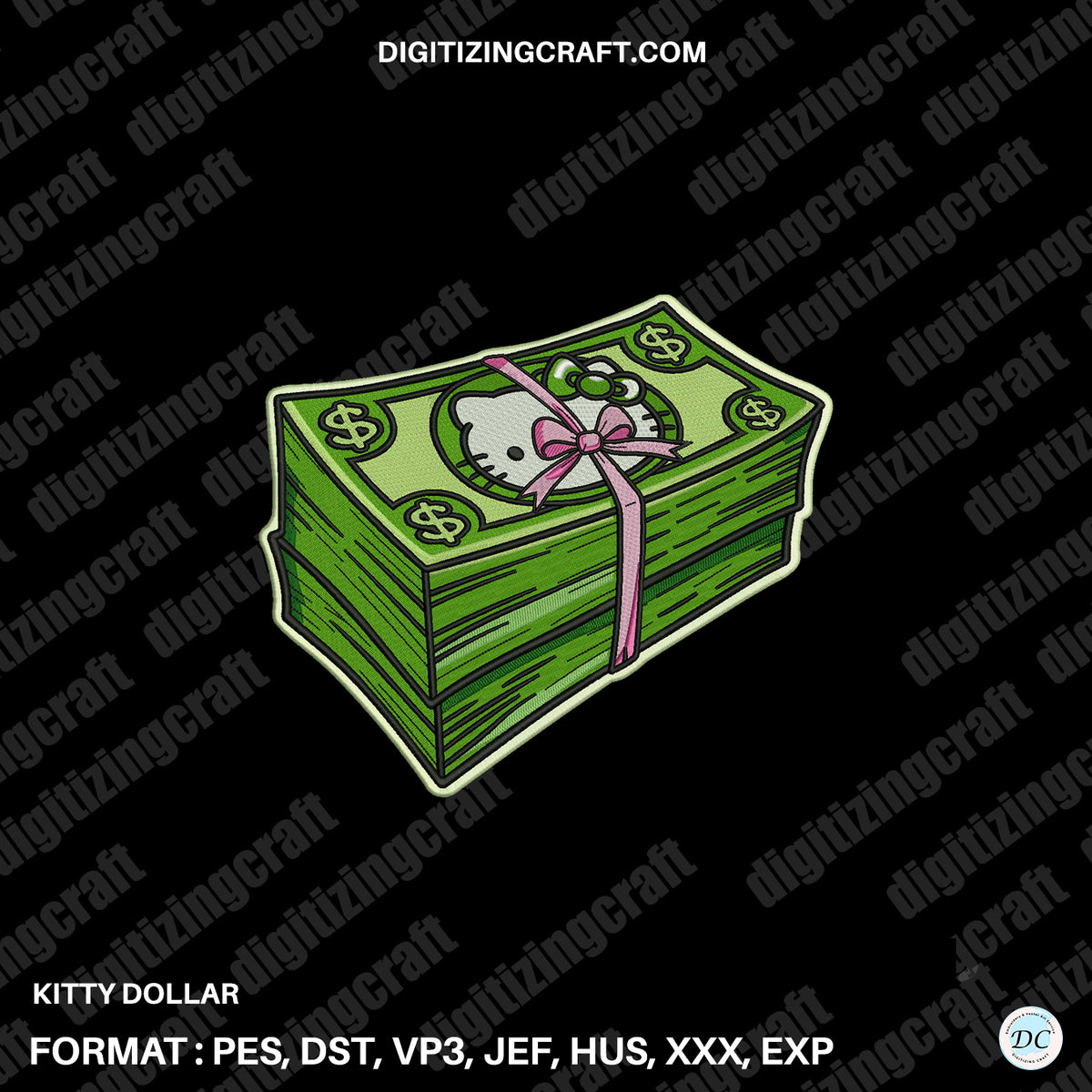 Kitty Dollar embroidery design file
