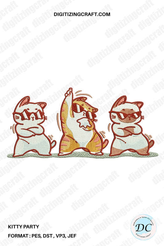 Kitty Party Embroidery File,Cat embroidery