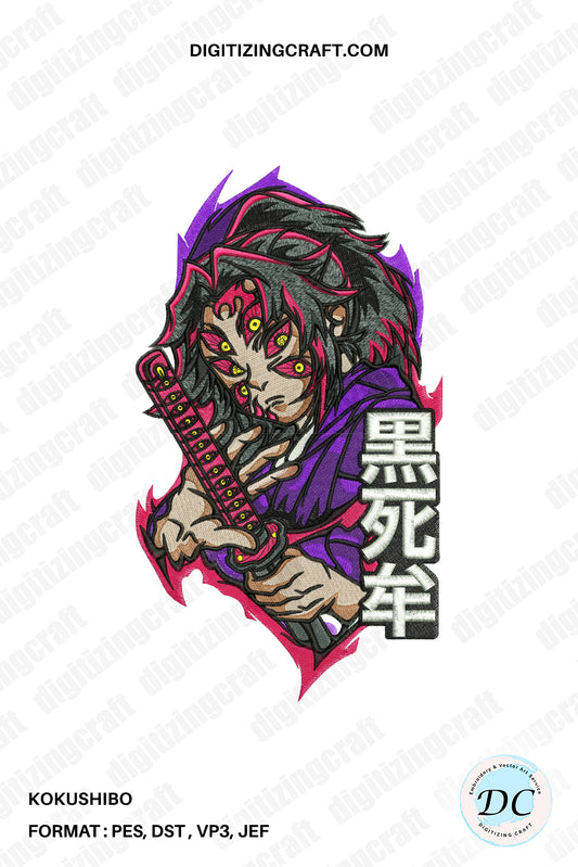 Kokushibo demon slayer anime embroidery design