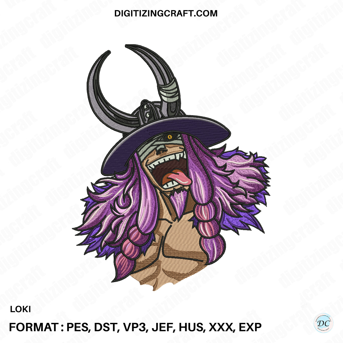 Loki one piece anime embroidery design file
